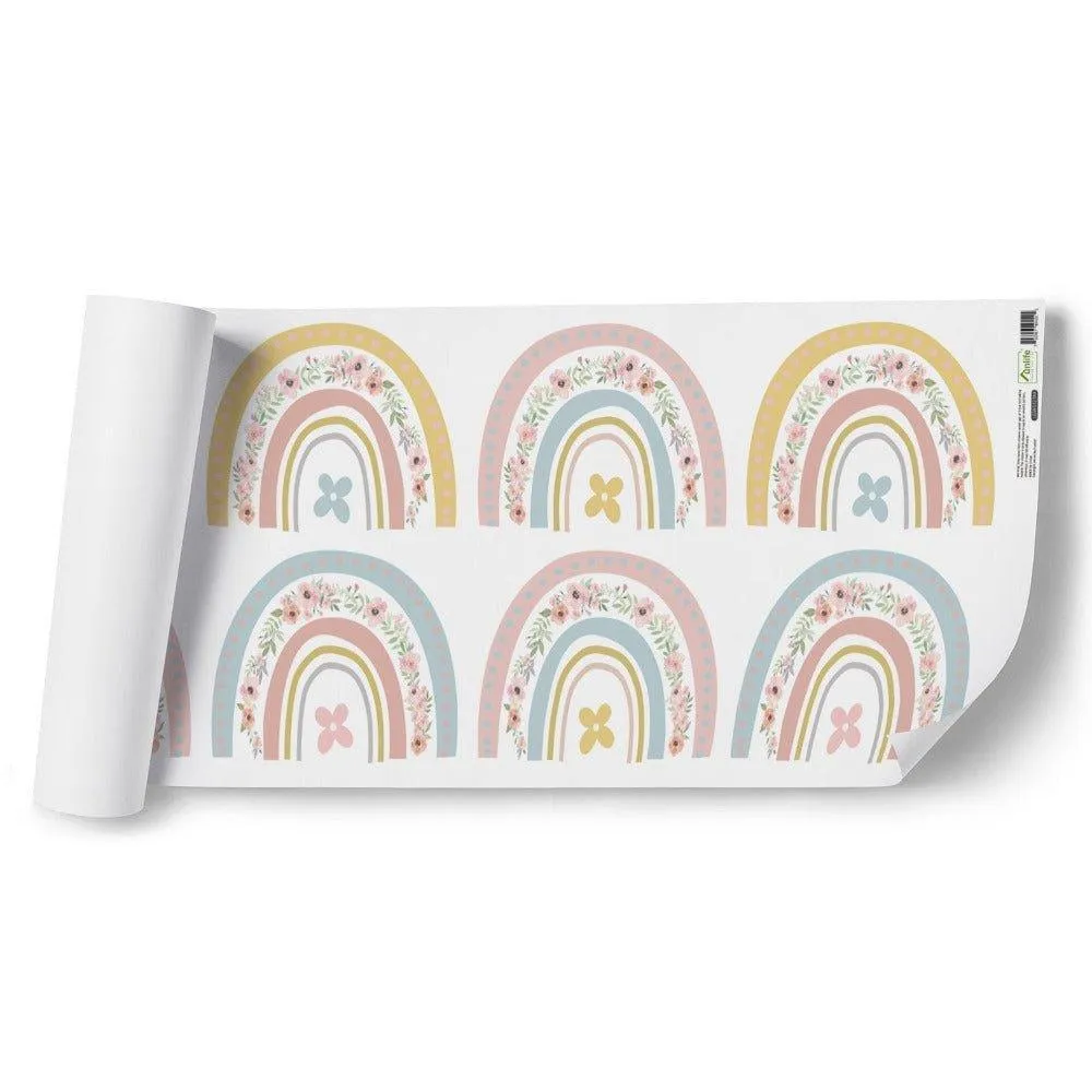 10 Pcs Rainbow With Flowers Peel And Stick Wall Stickers