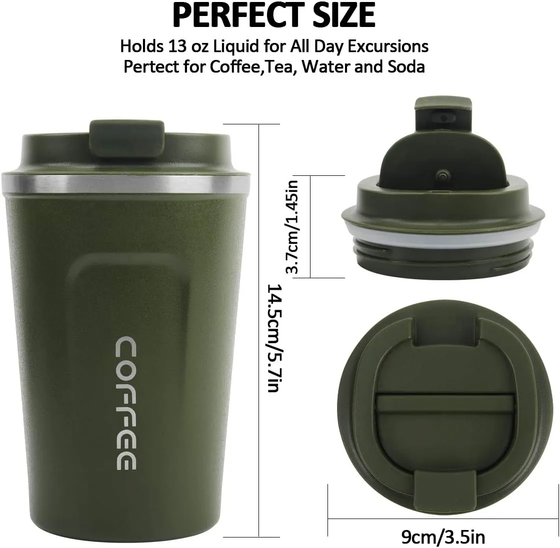 12 oz Stainless Steel Vacuum Insulated Tumbler - Coffee Travel Mug Spill Proof with Lid - Thermos Cup for Keep Hot/Ice Coffee,Tea and Beer (Green)