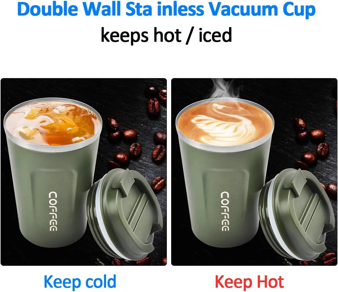 12 oz Stainless Steel Vacuum Insulated Tumbler - Coffee Travel Mug Spill Proof with Lid - Thermos Cup for Keep Hot/Ice Coffee,Tea and Beer (Green)
