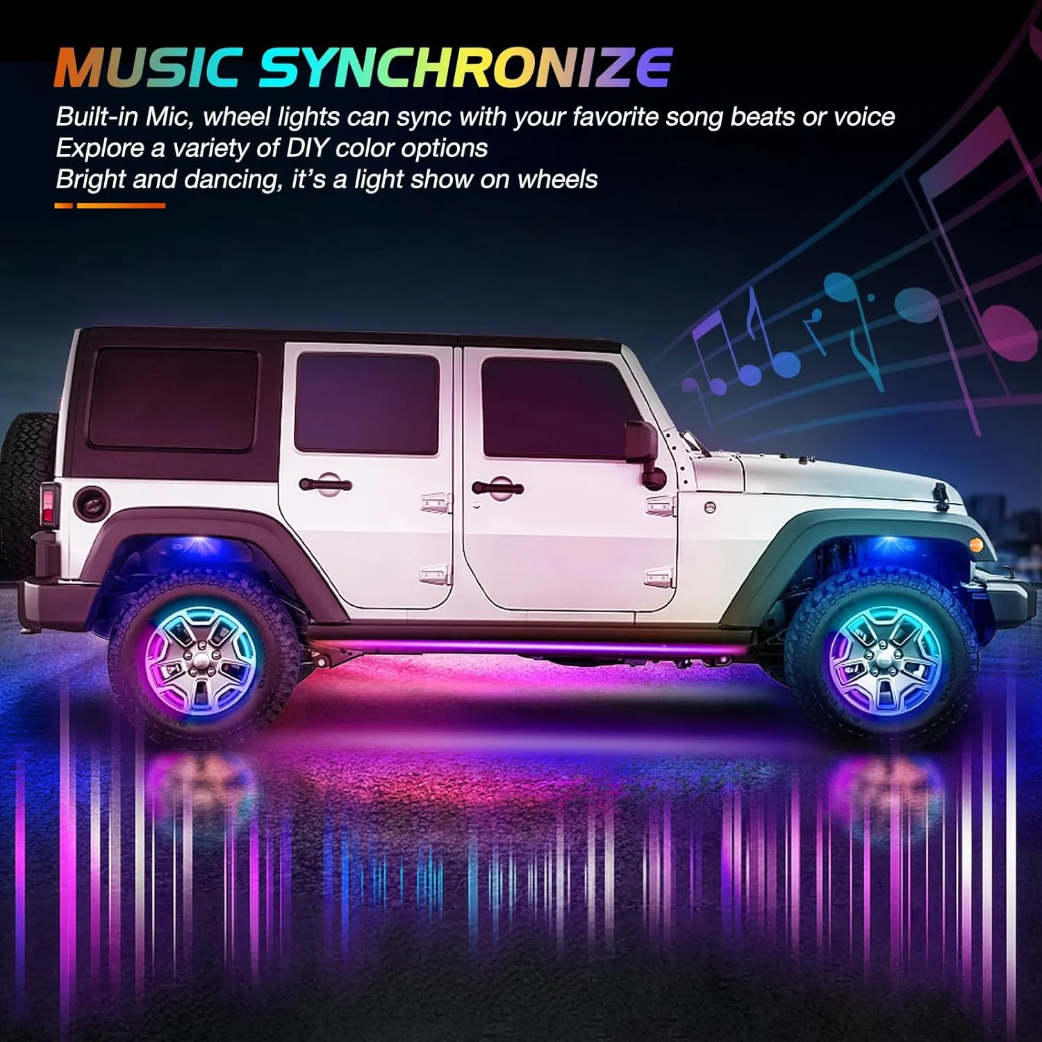 15.5 Inch LED Wheel Ring Lights Double Row RGB APP Remote Control 4Pcs