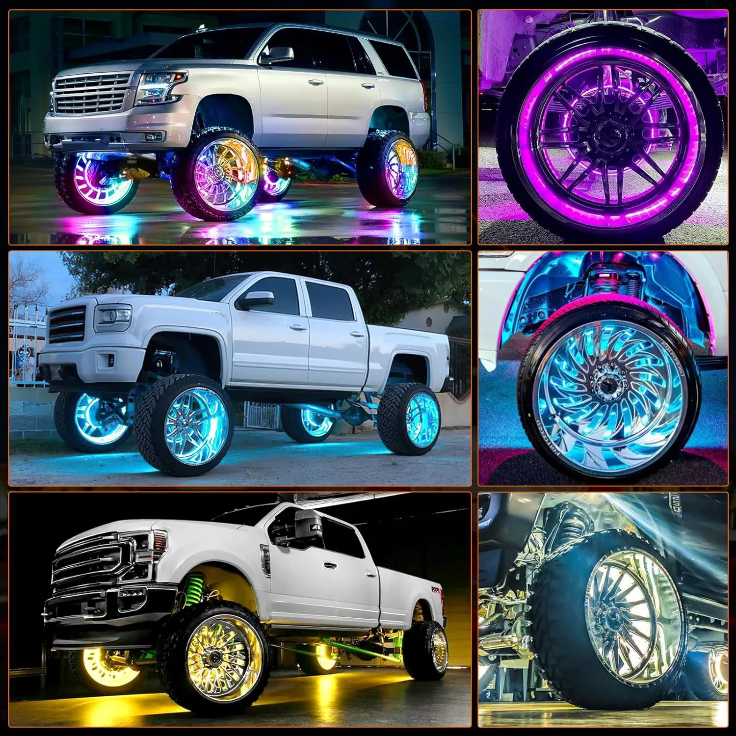 17.5 Inch LED Wheel Ring Lights Double Row RGB APP Remote Control 4Pcs