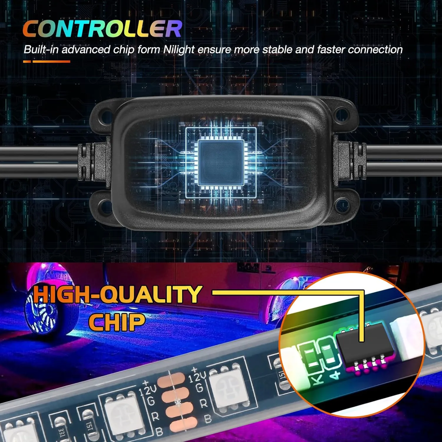 17.5 Inch LED Wheel Ring Lights Double Row RGB APP Remote Control 4Pcs