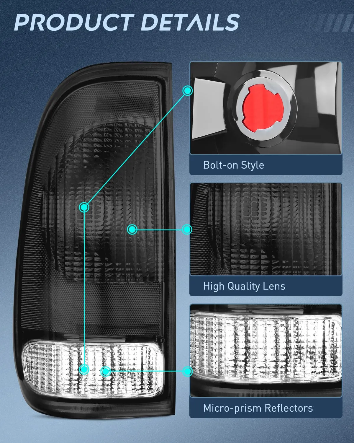 1997-2003 Ford F150 1997-1999 Light Duty 1999-2007 Ford Super Duty Tail light Assembly Smoke Housing Rear Lamp Replacement OE Style Driver Side