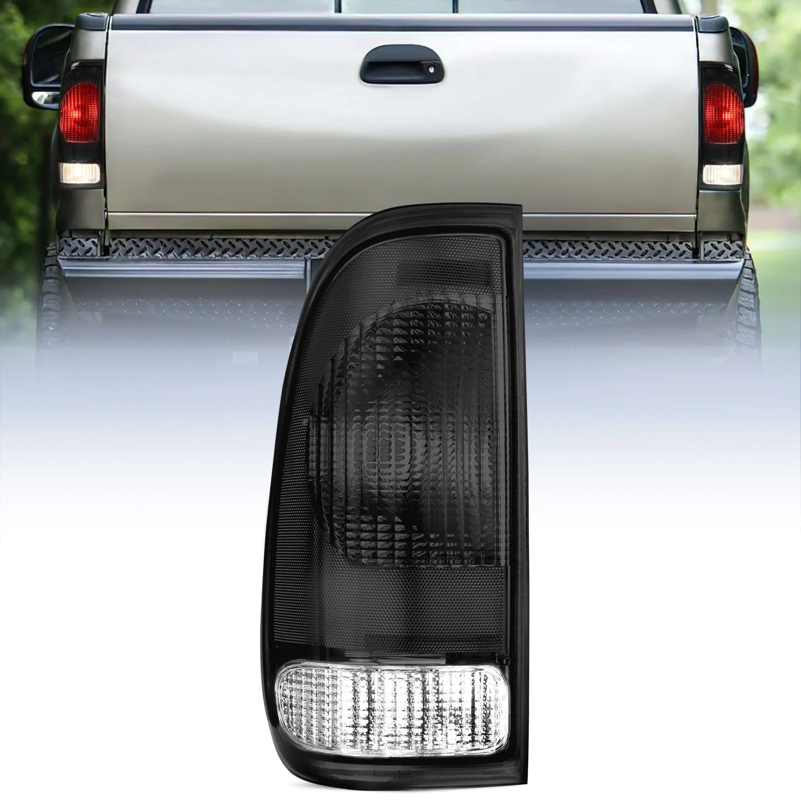 1997-2003 Ford F150 1997-1999 Light Duty 1999-2007 Ford Super Duty Tail light Assembly Smoke Housing Rear Lamp Replacement OE Style Driver Side