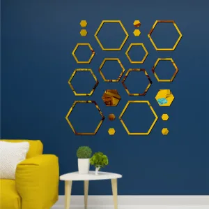20 Shape Hexagon Golden Wall Mirrors|Acrylic Stickers|Mirrors|Wall Mirror Stickers|Wall Mirror Decor|Stickers for Wall|Sticker Mirror|Acrylic Mirror|Mirror for Wall|Mirror Stickers.311