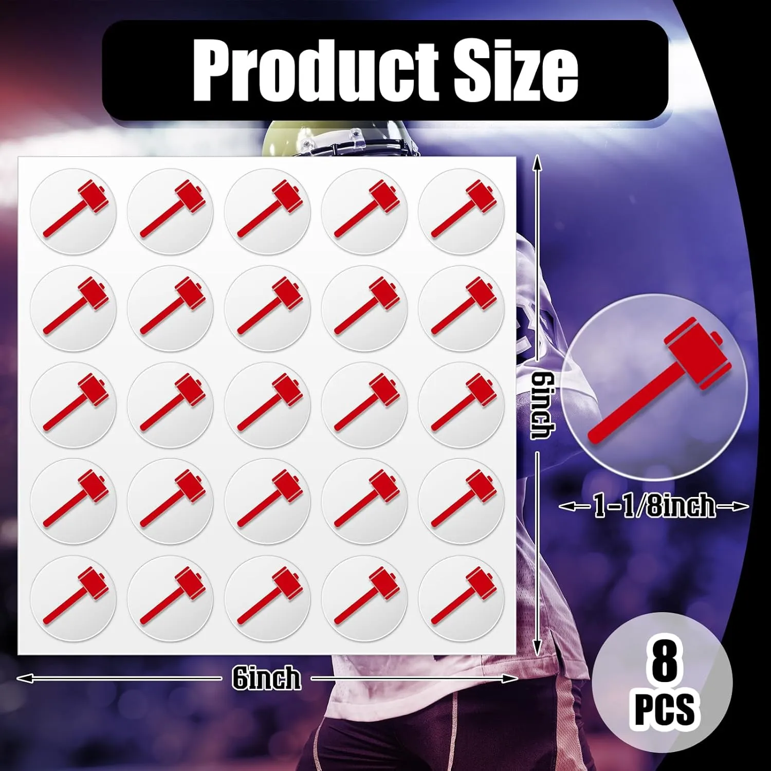 200 Decals Sledgehammer Helmet Award Stickers 1'' Vinyl Baseball Hockey Softball Lacrosse Football Helmet Stickers Self Adhesive Football Helmet Decals