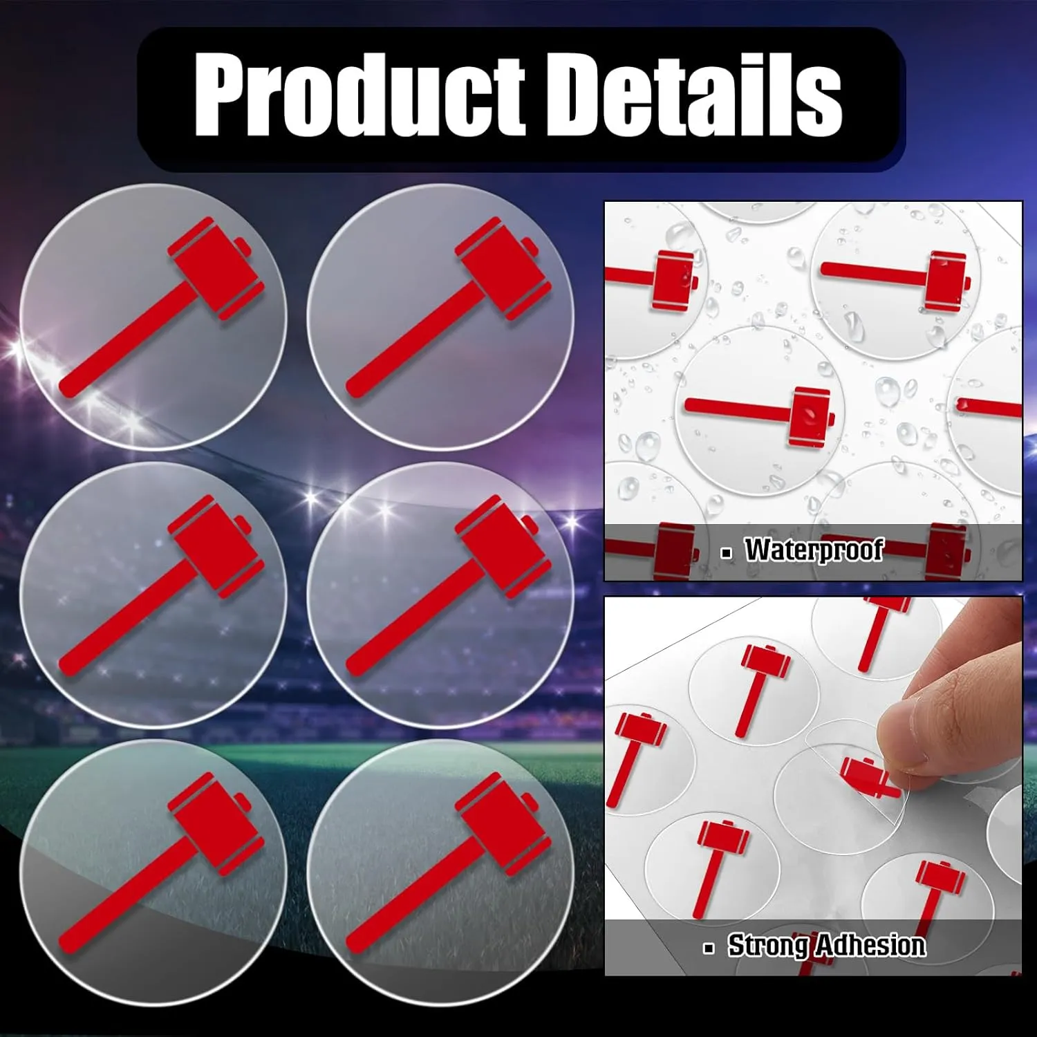 200 Decals Sledgehammer Helmet Award Stickers 1'' Vinyl Baseball Hockey Softball Lacrosse Football Helmet Stickers Self Adhesive Football Helmet Decals
