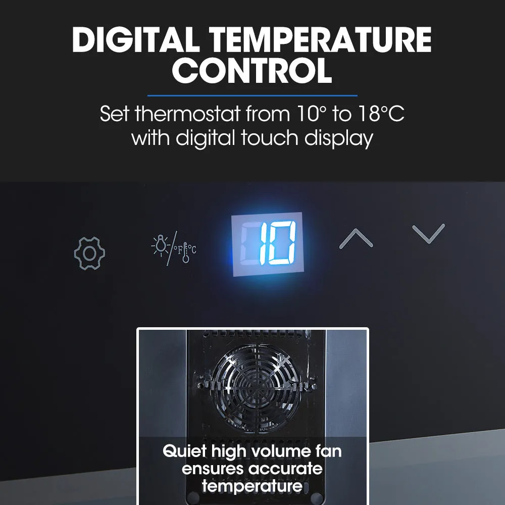 33L 12 Bottle Wine Bar Fridge | Countertop Cooler | Compressor | Mirrored Glass Door | Black