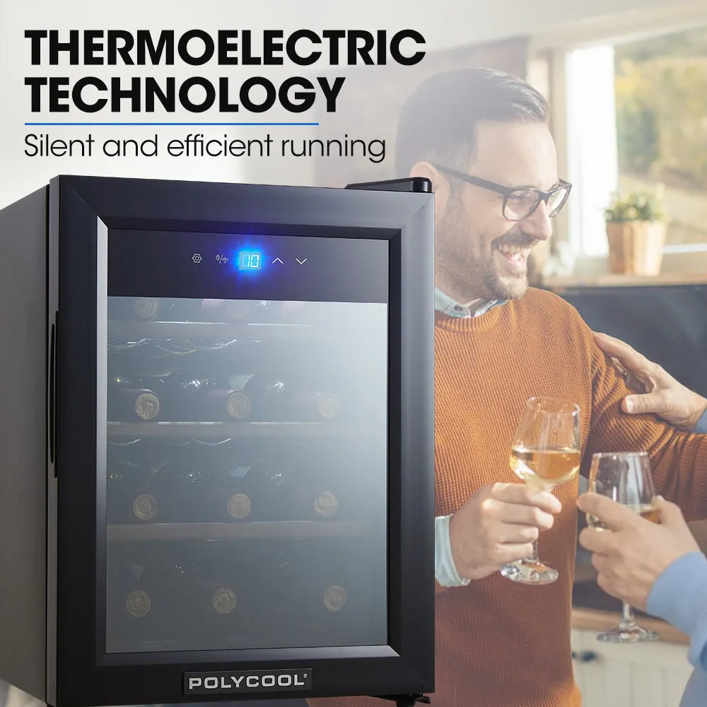 33L 12 Bottle Wine Bar Fridge | Countertop Cooler | Compressor | Mirrored Glass Door | Black