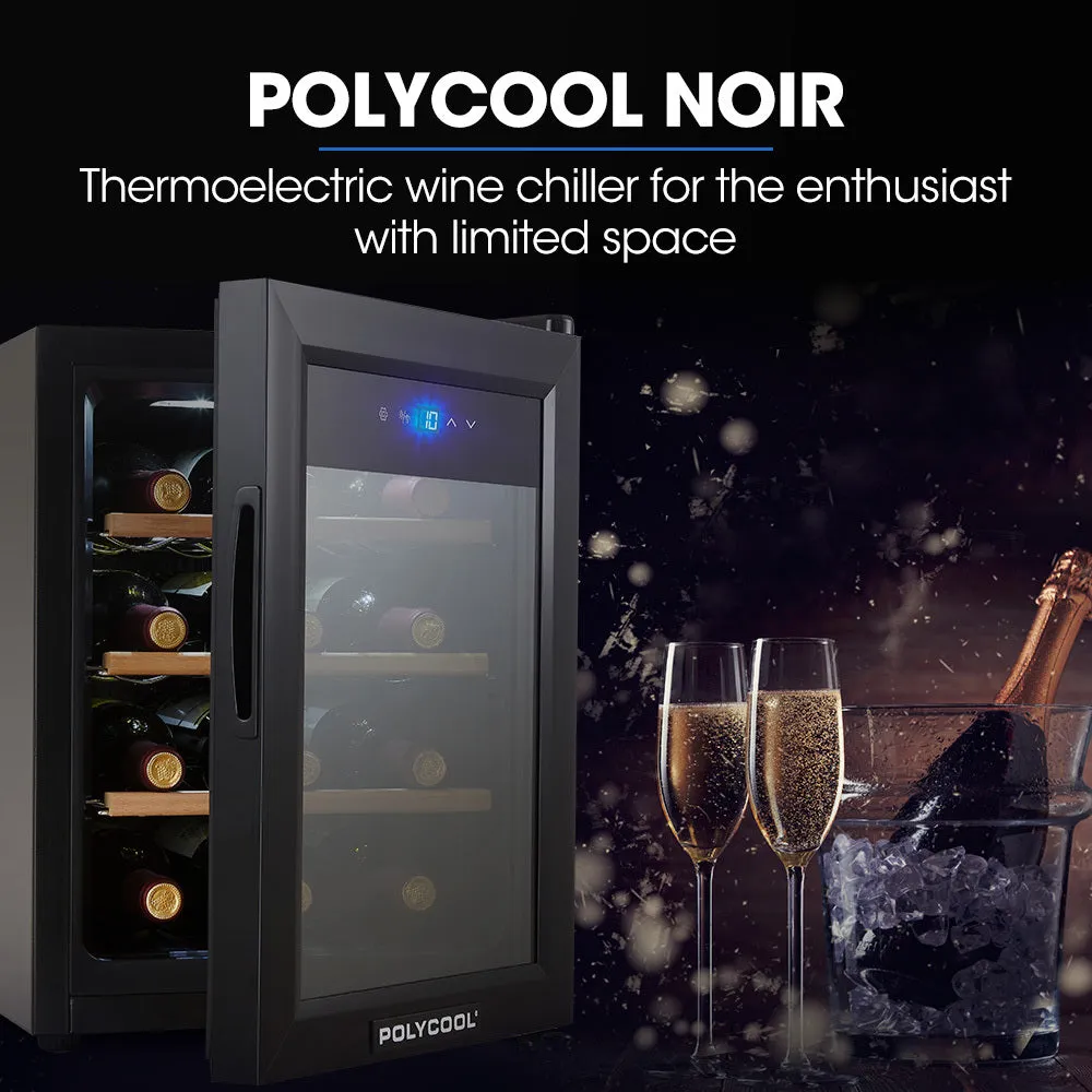 33L 12 Bottle Wine Bar Fridge | Countertop Cooler | Compressor | Mirrored Glass Door | Black
