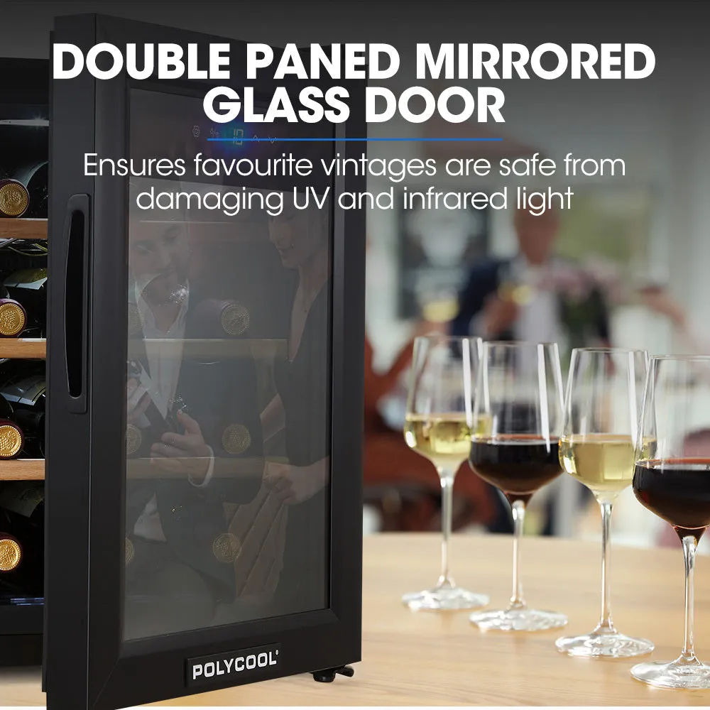 33L 12 Bottle Wine Bar Fridge | Countertop Cooler | Compressor | Mirrored Glass Door | Black