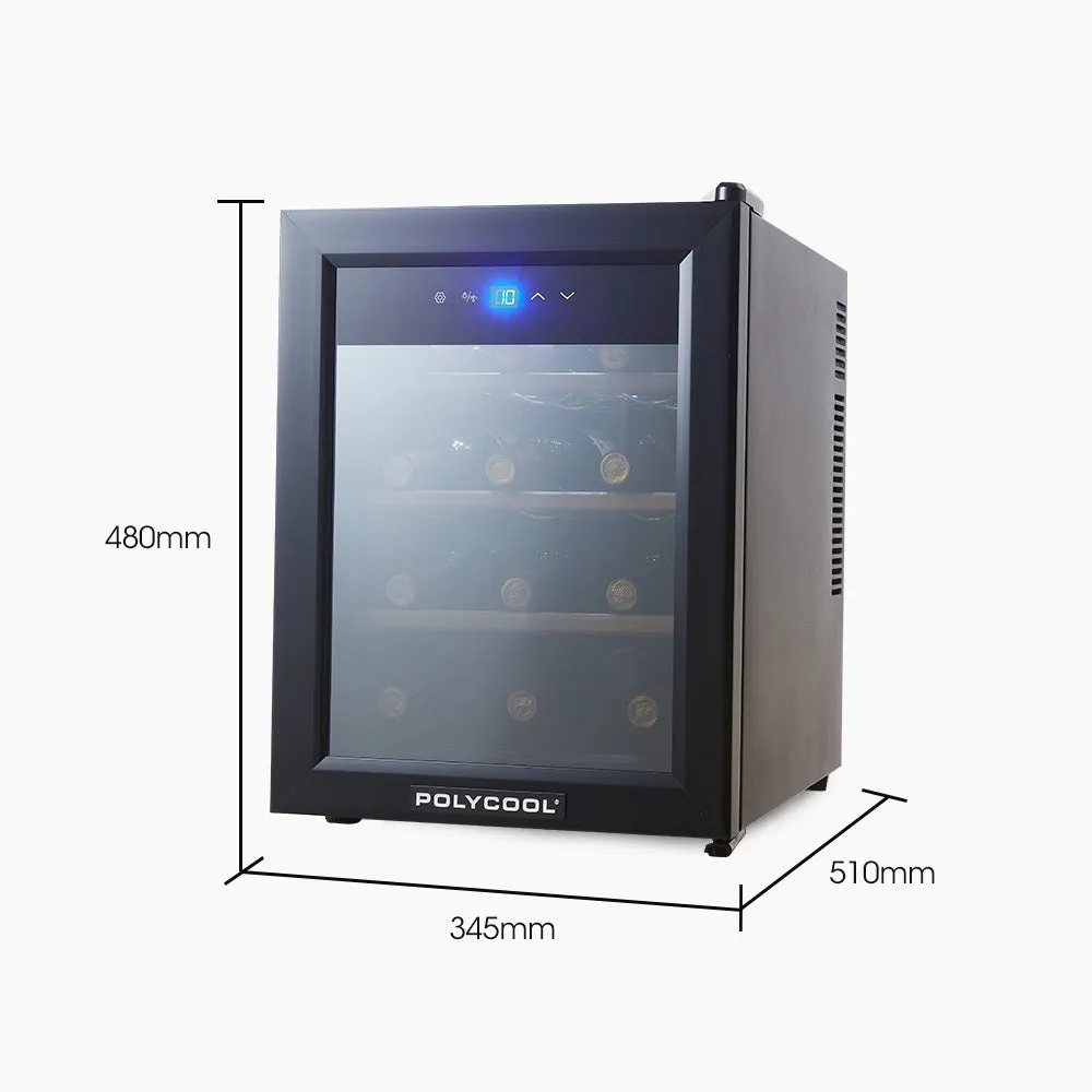 33L 12 Bottle Wine Bar Fridge | Countertop Cooler | Compressor | Mirrored Glass Door | Black