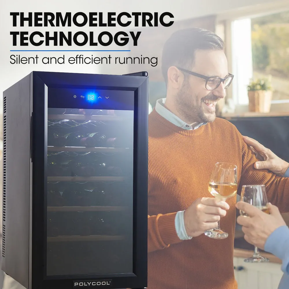 47L 18 Bottle Wine Bar Fridge | Countertop Cooler | Compressor | Mirrored Glass Door | Black
