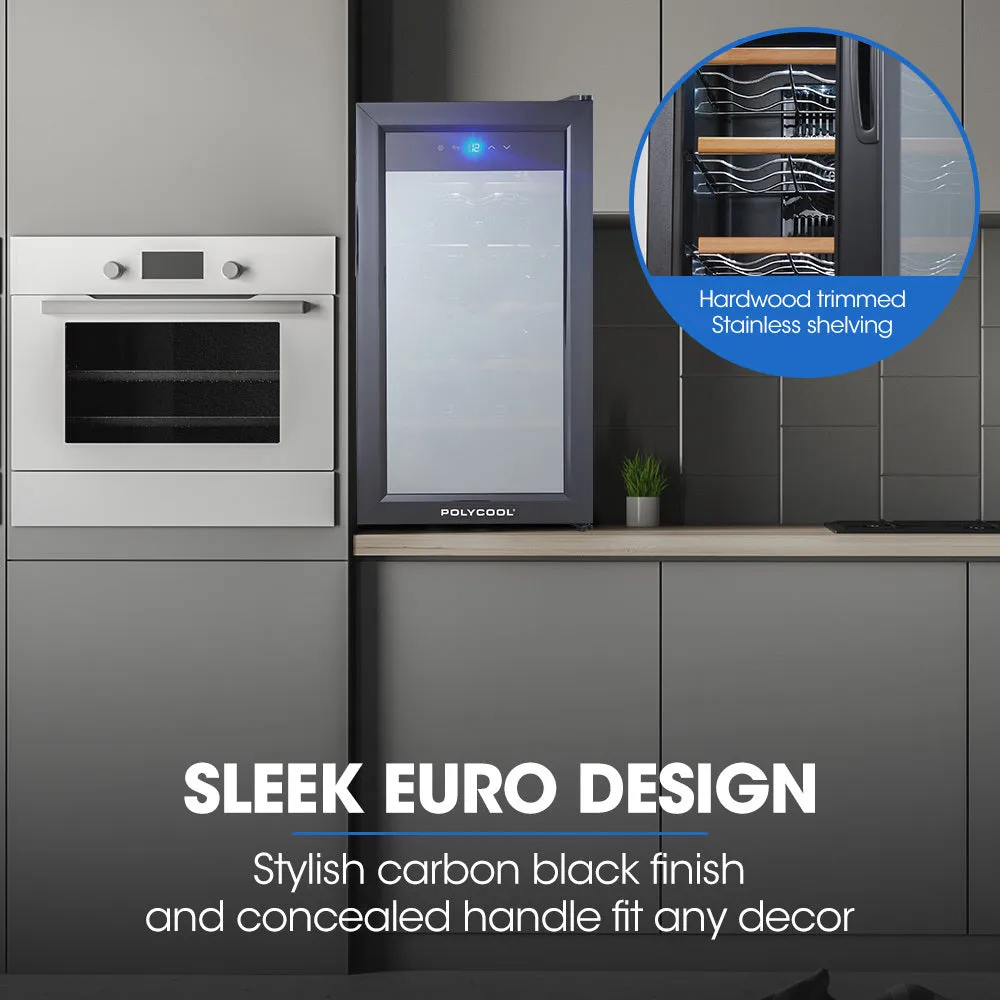 47L 18 Bottle Wine Bar Fridge | Countertop Cooler | Compressor | Mirrored Glass Door | Black