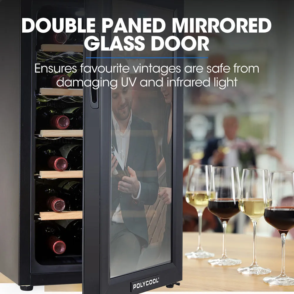 47L 18 Bottle Wine Bar Fridge | Countertop Cooler | Compressor | Mirrored Glass Door | Black