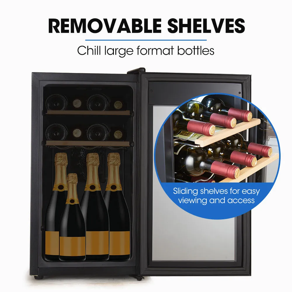47L 18 Bottle Wine Bar Fridge | Countertop Cooler | Compressor | Mirrored Glass Door | Black