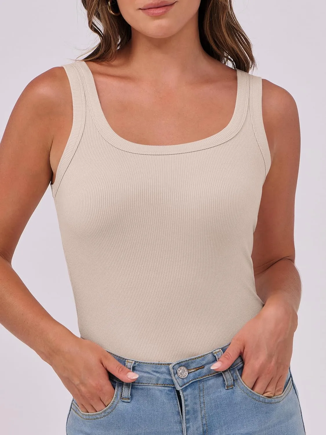 ANRABESS Womens Sleeveless Scoop Neck Tank Top Ribbed Fitted Summer Basic Slim Cute Tops 2025