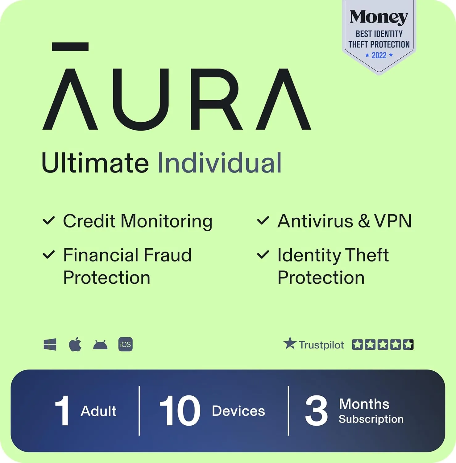Aura Ultimate | Antivirus & Internet Security | Includes Identity Protection Software, VPN, Password Manager, Dark Web Monitoring | Individual Plan, 3-Month Prepaid Subscription [PC/Mac Online Code]