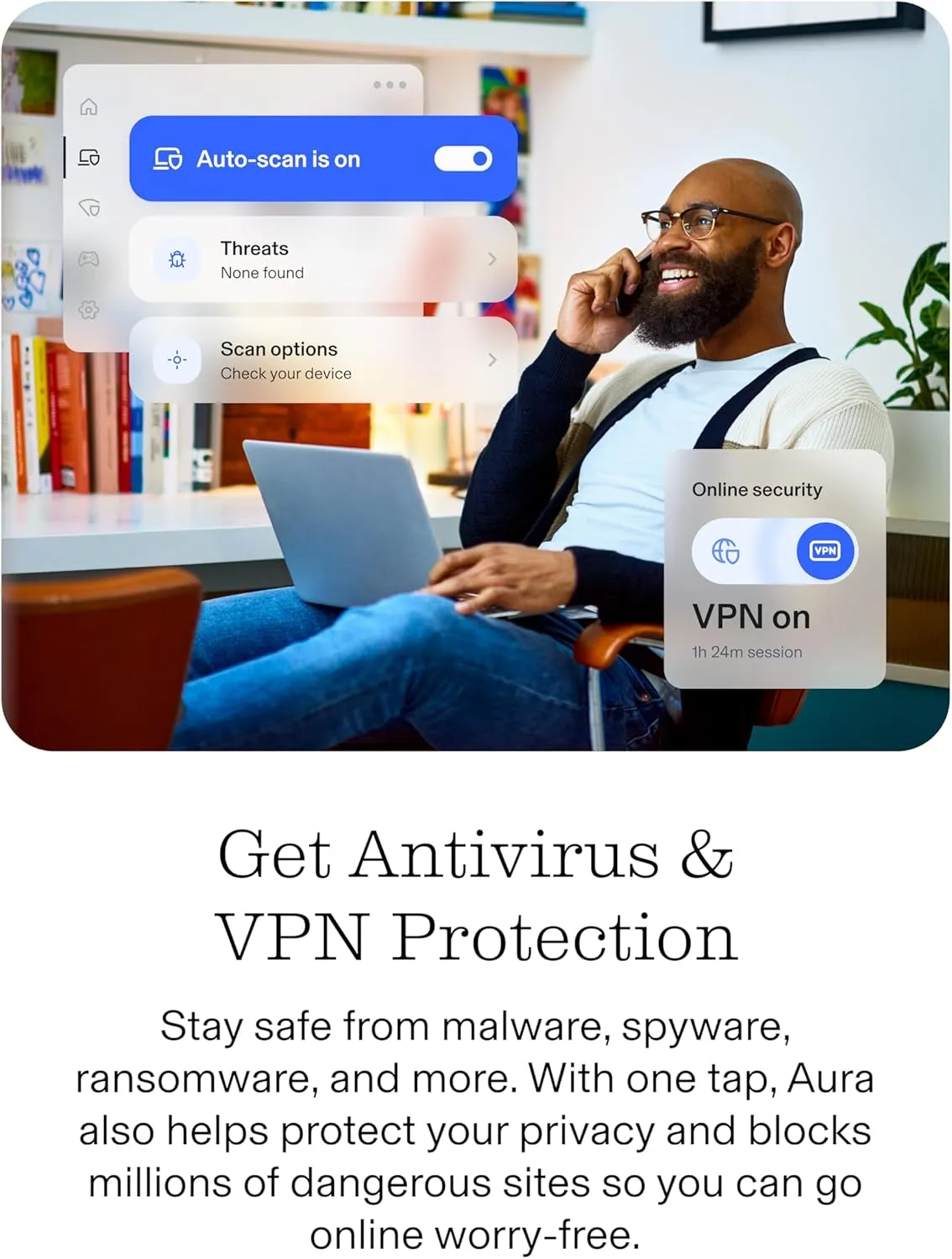 Aura Ultimate | Antivirus & Internet Security | Includes Identity Protection Software, VPN, Password Manager, Dark Web Monitoring | Individual Plan, 3-Month Prepaid Subscription [PC/Mac Online Code]