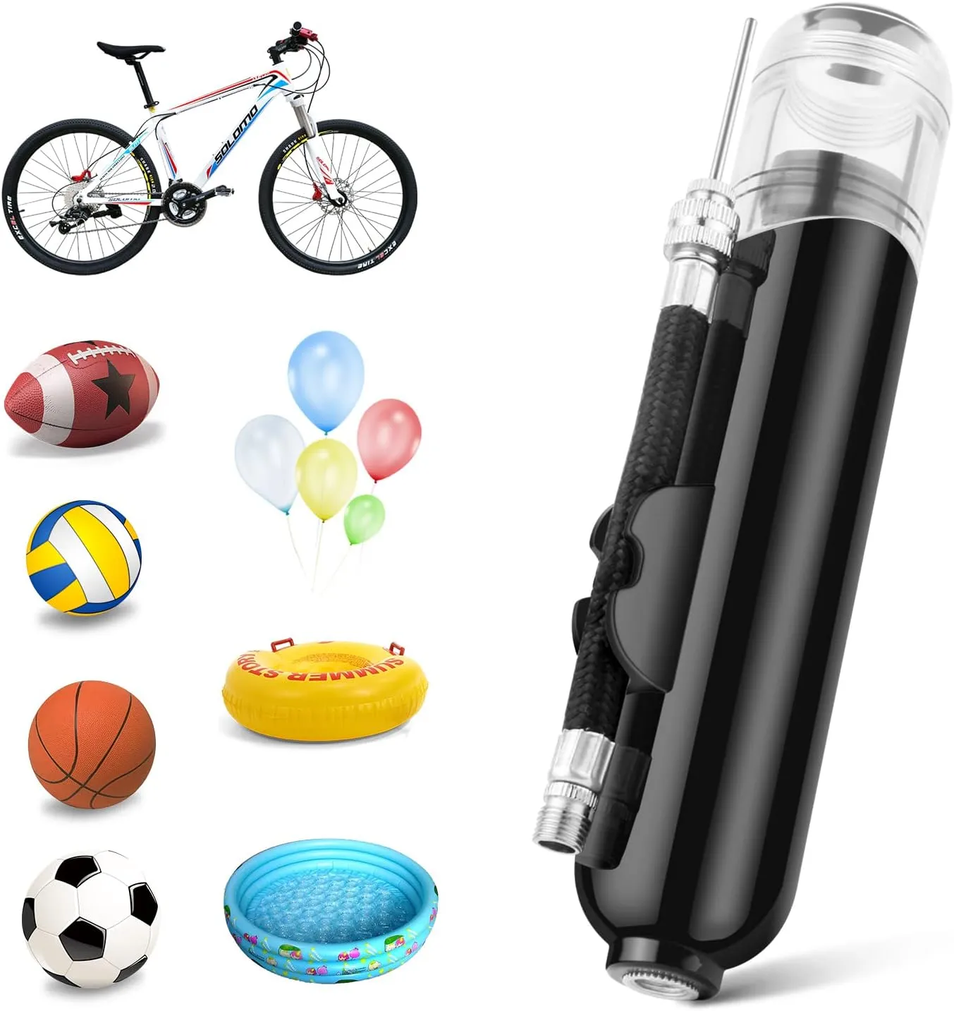 Ball Pump, Dual Action Inflate Air Pump with 3 Needles and 2 Nozzles for Soccer Ball, Basketball, Volleyball, Balloons, Bikes