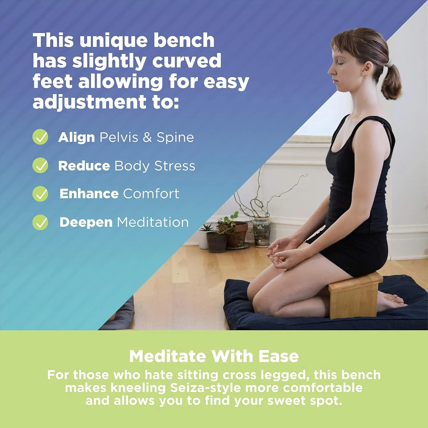 Bean Products Bamboo Meditation Kneeling Bench - Best Design - Folding Legs - Portable - Ergonomic