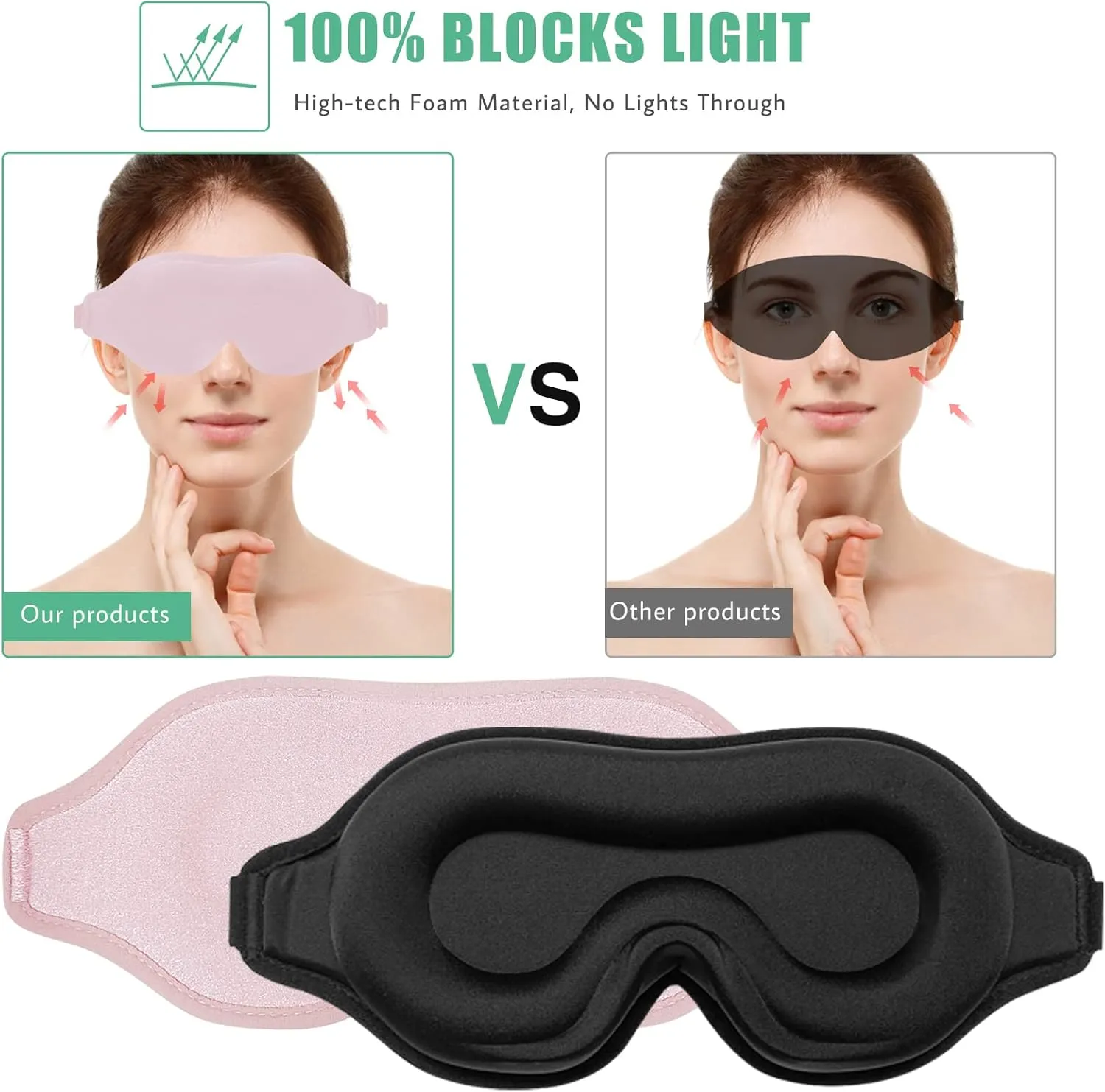 BeeVines Sleep Mask, 2 Pack 3D Contoured Sleeping Eye Masks for Lash Extensions, Night Molded Mask with Adjustable Strap, Eye Shade Cover Lashes Extension for Traveling Yoga Nap