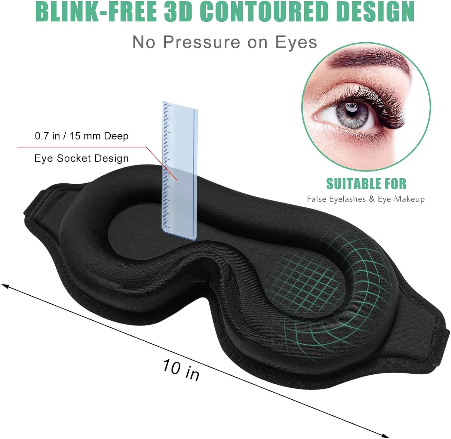 BeeVines Sleep Mask, 2 Pack 3D Contoured Sleeping Eye Masks for Lash Extensions, Night Molded Mask with Adjustable Strap, Eye Shade Cover Lashes Extension for Traveling Yoga Nap