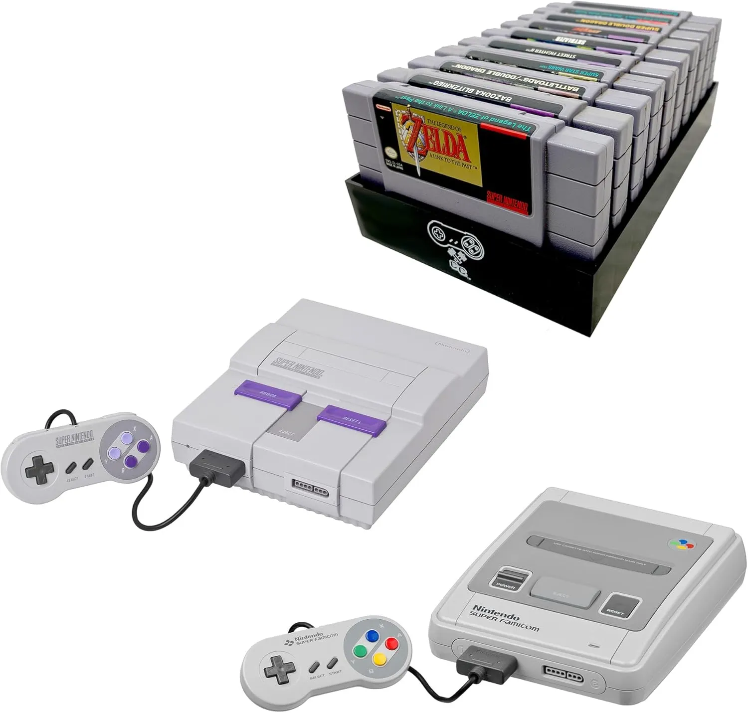 Black Game Organizer Compatible with Nintendo SNES Cartridge, Dust Cover, Cartridge Holder, Super Nintendo Entertainment System