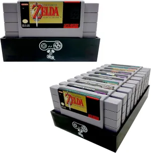 Black Game Organizer Compatible with Nintendo SNES Cartridge, Dust Cover, Cartridge Holder, Super Nintendo Entertainment System