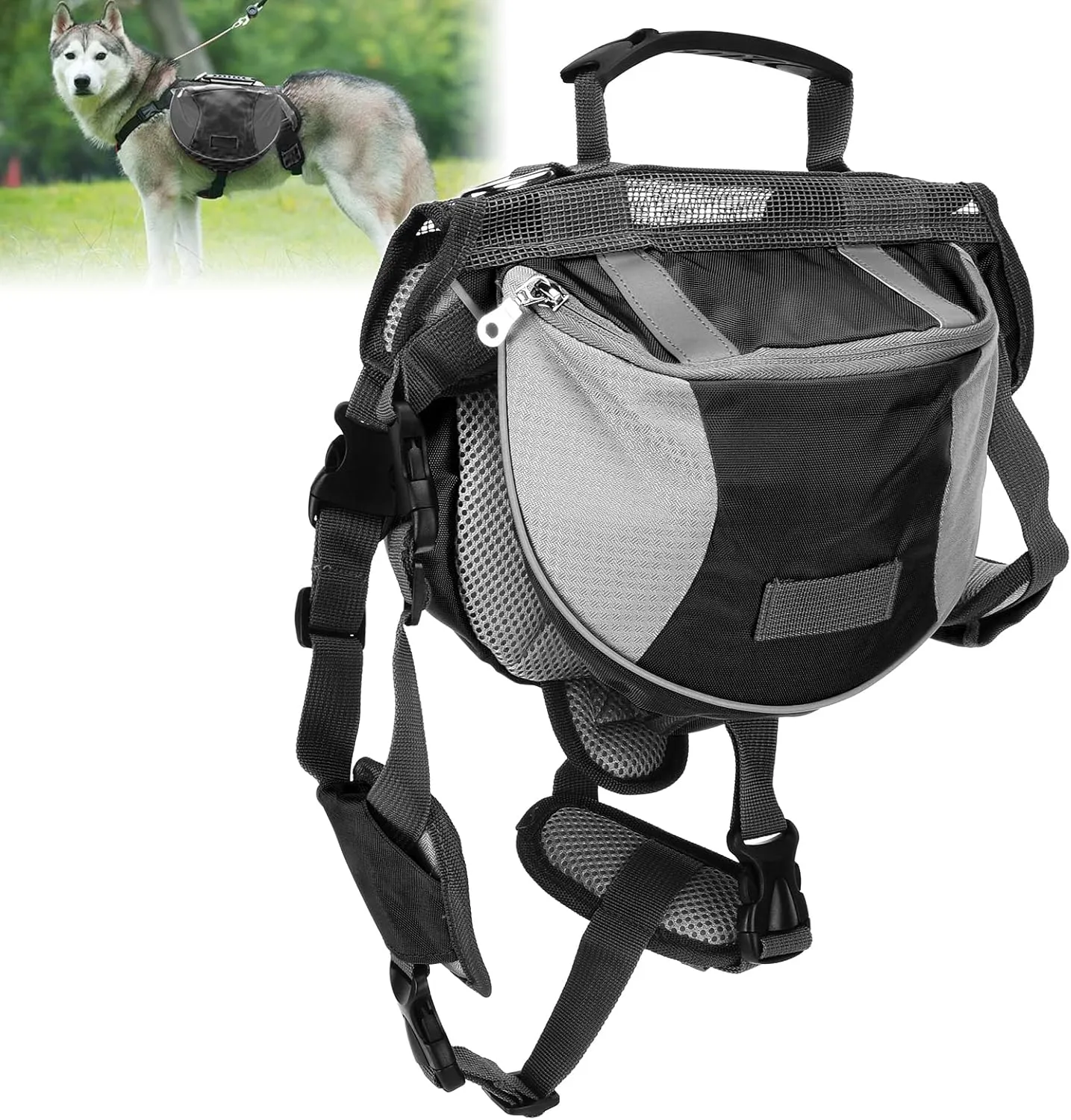 Dog Hiking Backpack, Dog Backpack Harness Dog Saddle Bag Hiking Dog Backpack with Side Pockets for Small Medium Large Dogs(L-Black)