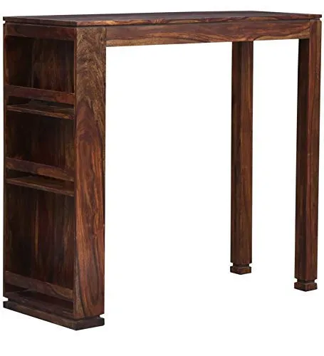 EBANSAL Wooden Bar Table Unit with 2 High Stools | Solid Wood Sheesham, Provincial Teak Finish