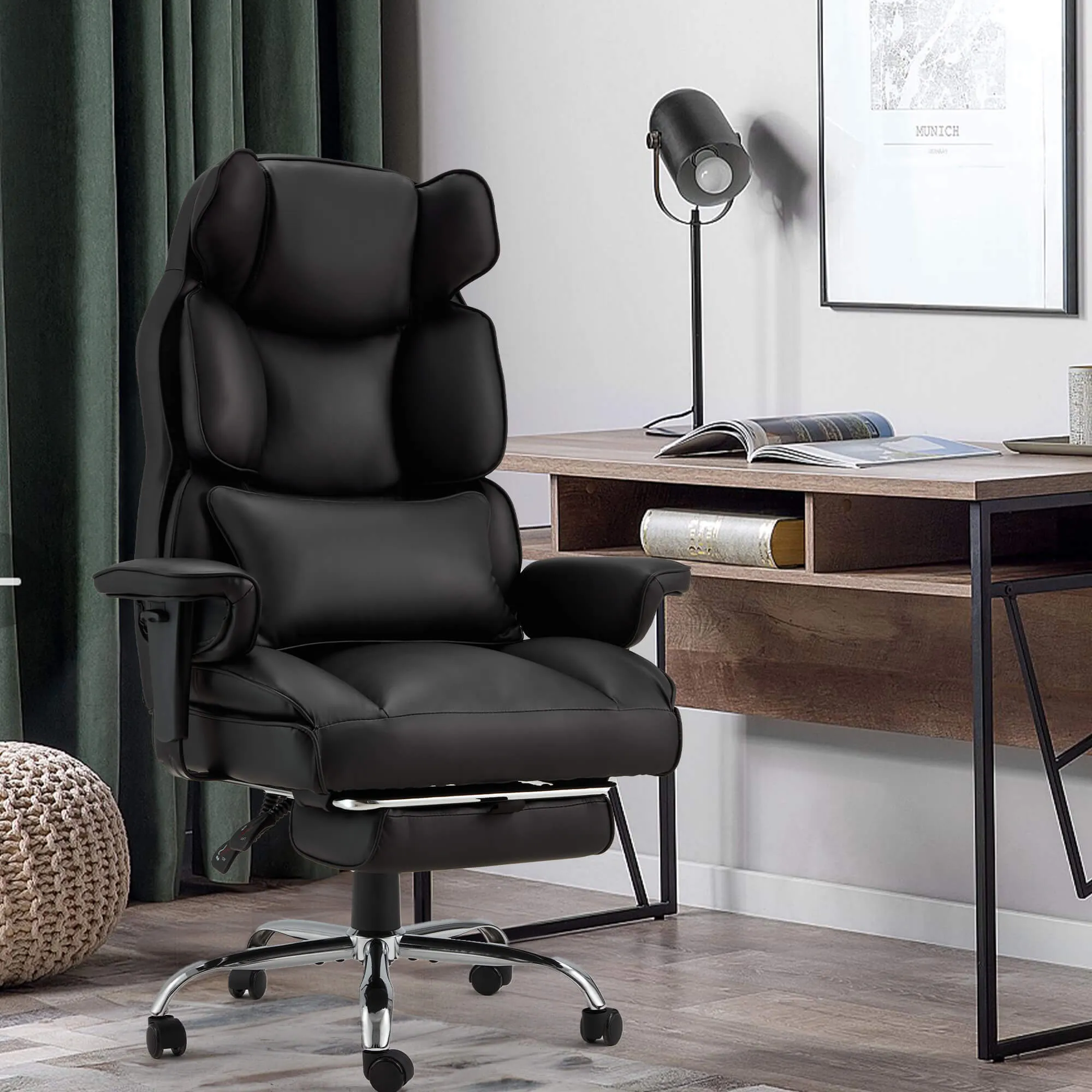 Executive Ergonomically Designed Office Chair with Footrest, Lumbar Support Black