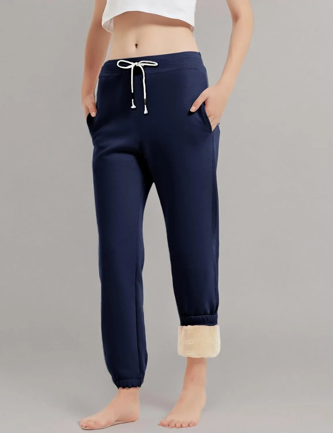 Gihuo Women's Sherpa Lined Sweatpants Winter Warm Fleece Lined Sweatpants with Pockets Fleece Jogger Pants