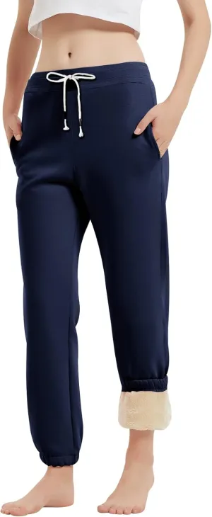 Gihuo Women's Sherpa Lined Sweatpants Winter Warm Fleece Lined Sweatpants with Pockets Fleece Jogger Pants