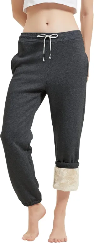 Gihuo Women's Sherpa Lined Sweatpants Winter Warm Fleece Lined Sweatpants with Pockets Fleece Jogger Pants