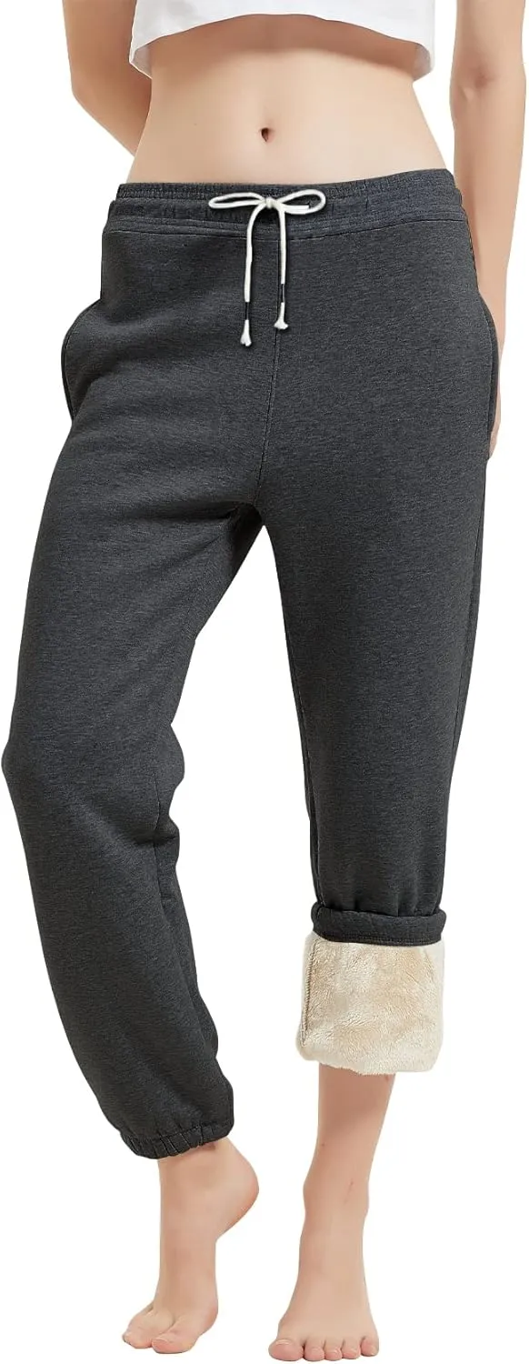 Gihuo Women's Sherpa Lined Sweatpants Winter Warm Fleece Lined Sweatpants with Pockets Fleece Jogger Pants