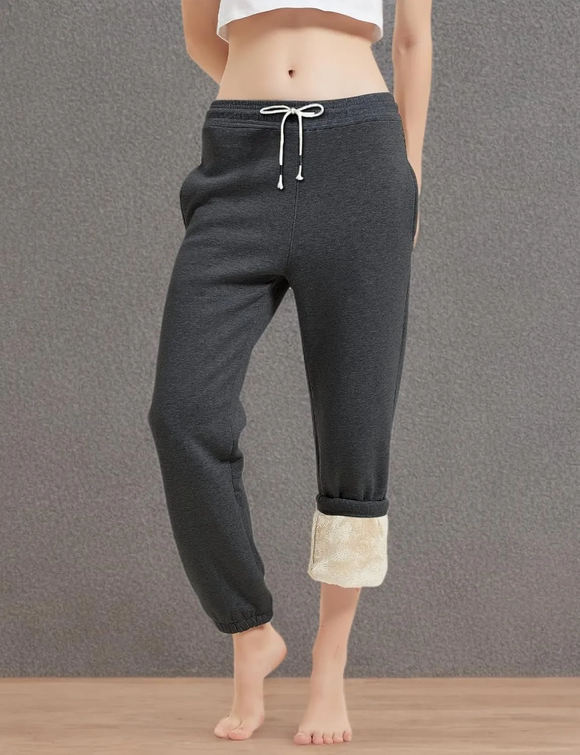 Gihuo Women's Sherpa Lined Sweatpants Winter Warm Fleece Lined Sweatpants with Pockets Fleece Jogger Pants