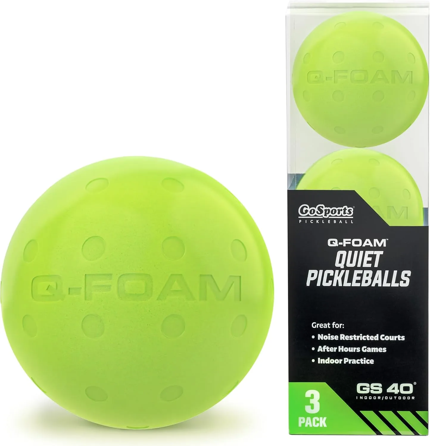 GoSports GS 40 Q-Foam Pickleballs - Quiet Foam Balls for Indoor or Outdoor Practice - 3 Pack