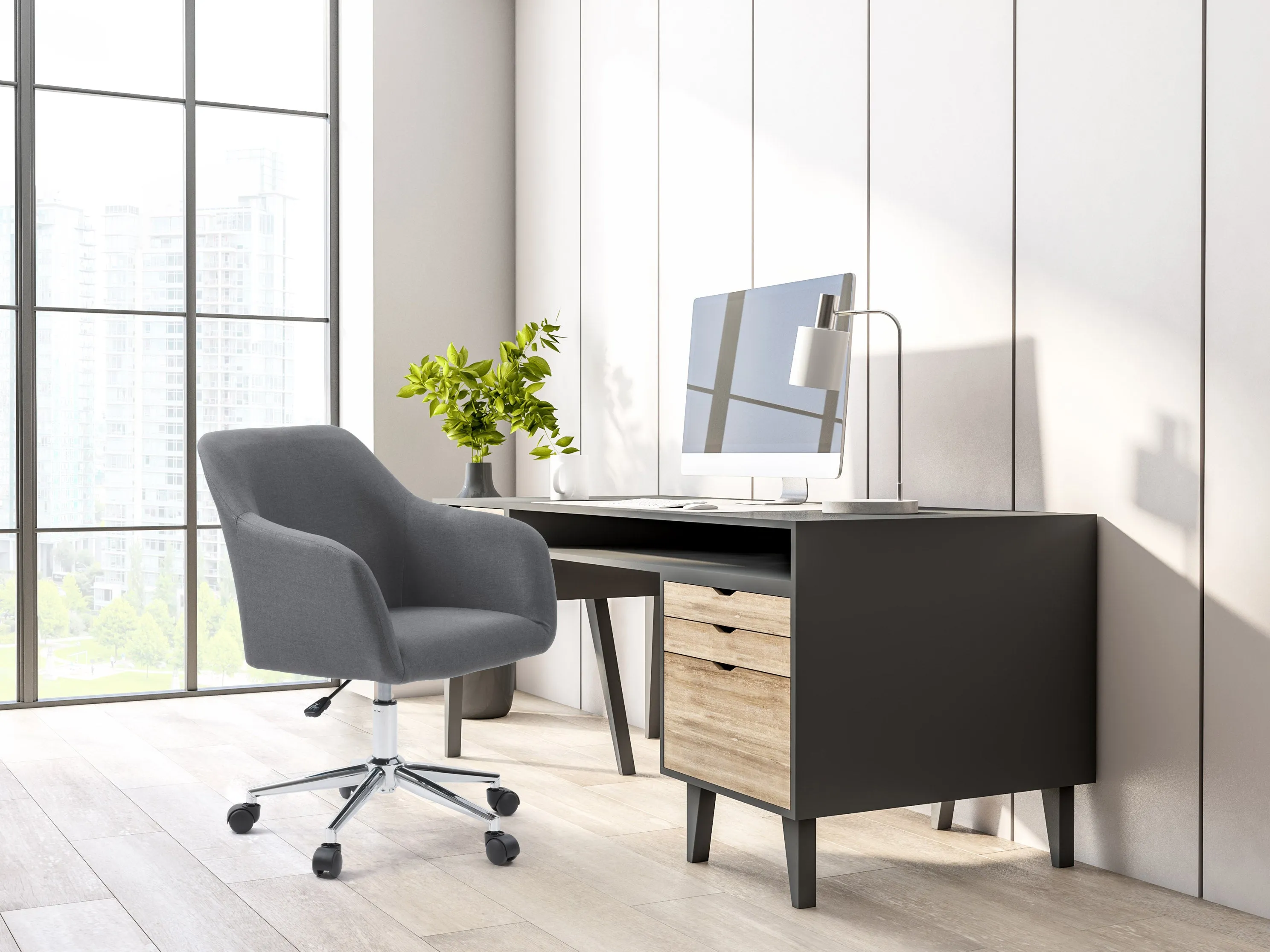 Grey Office Chair with Arms