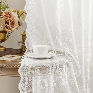 HOMEIDEAS Ivory Vintage Sheer Lace Curtains for Bedroom Elegant Victorian Curtains 96 Inch Length for Living Room Romantic Floral Rod Pocket French Window Drapes, 2 Panels, 52 X 96 Inch