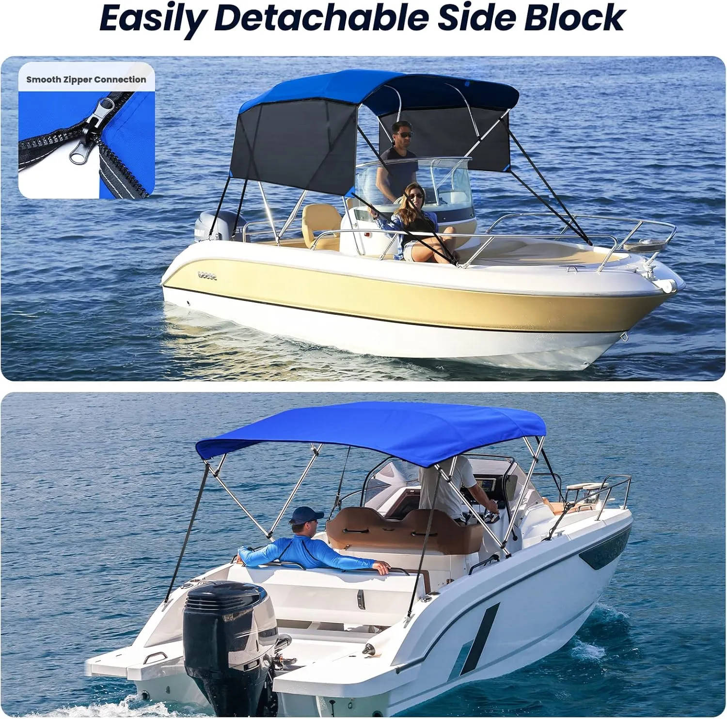 KAKIT 3 4 Bow Bimini Tops for Boats with Mesh Sides Heavy Duty Cover Adjustable 4 Straps Zippered Storage Boot