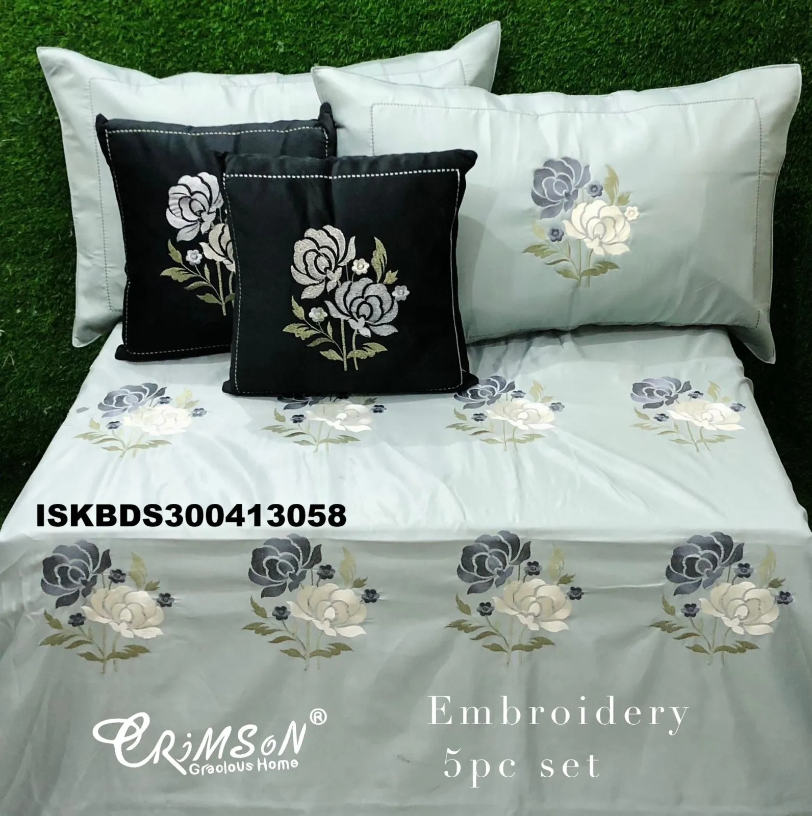 King Size Embroidered Bedsheet 5 Pc Set-ISKBDS300413058