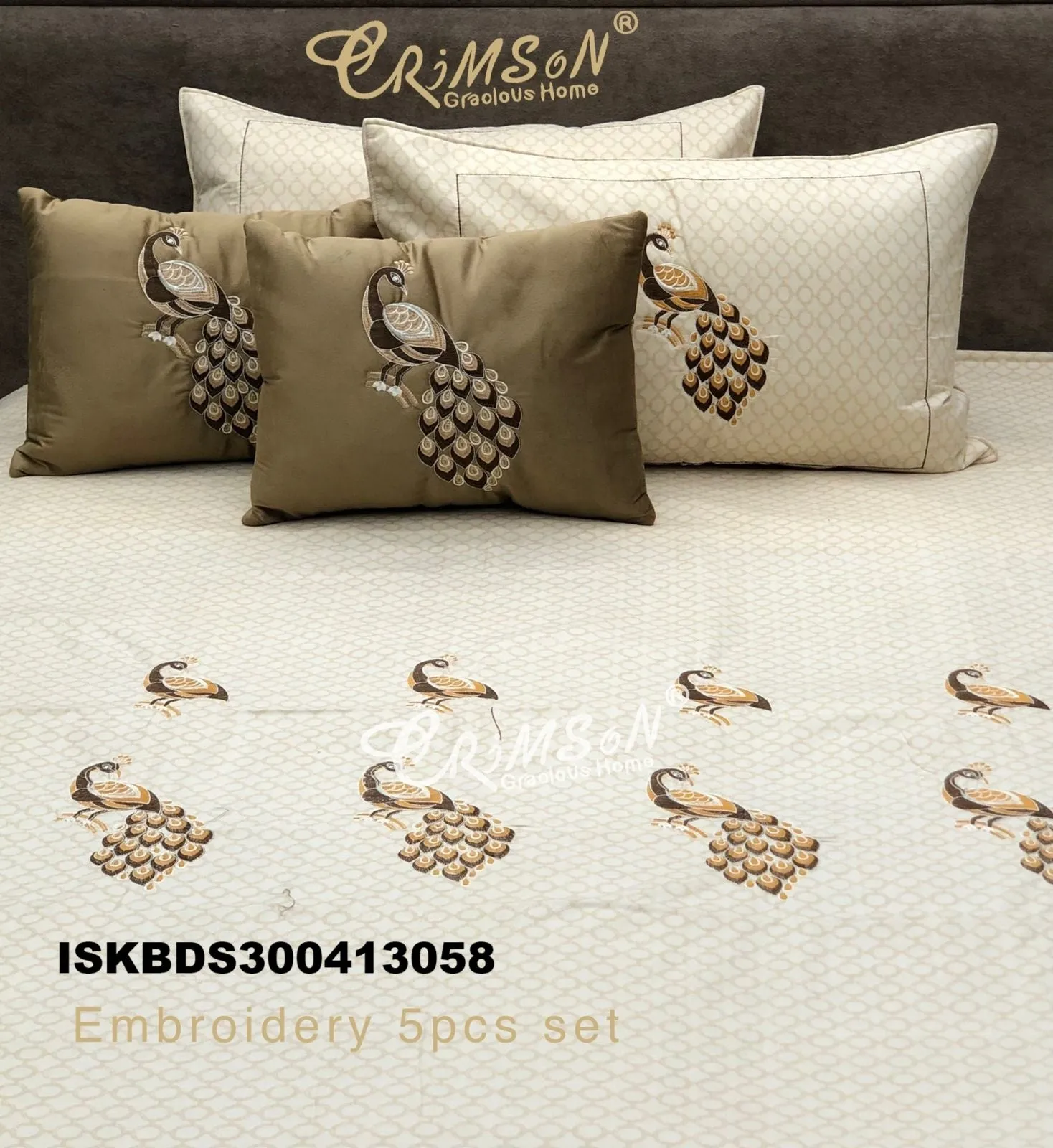King Size Embroidered Bedsheet 5 Pc Set-ISKBDS300413058