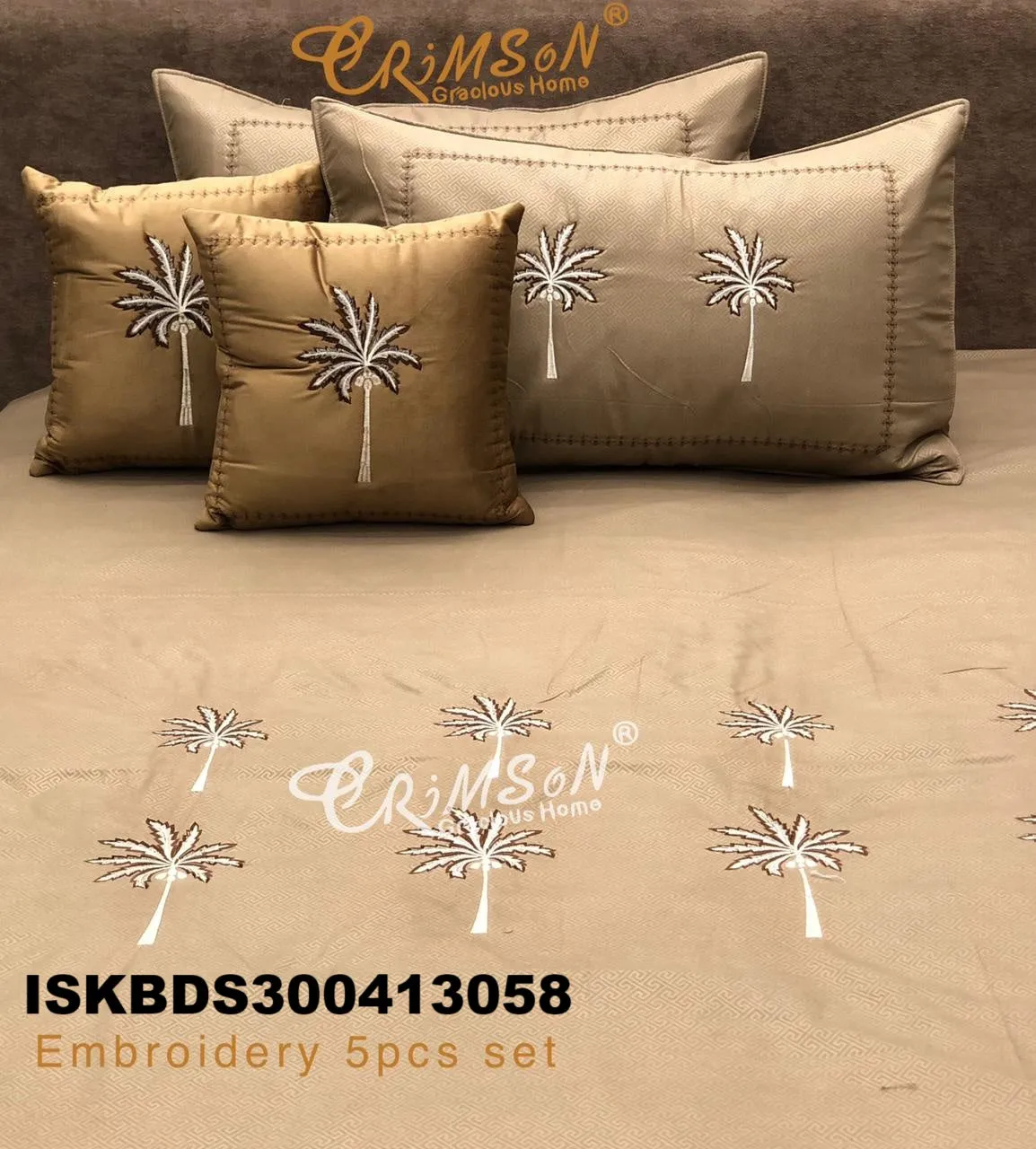 King Size Embroidered Bedsheet 5 Pc Set-ISKBDS300413058