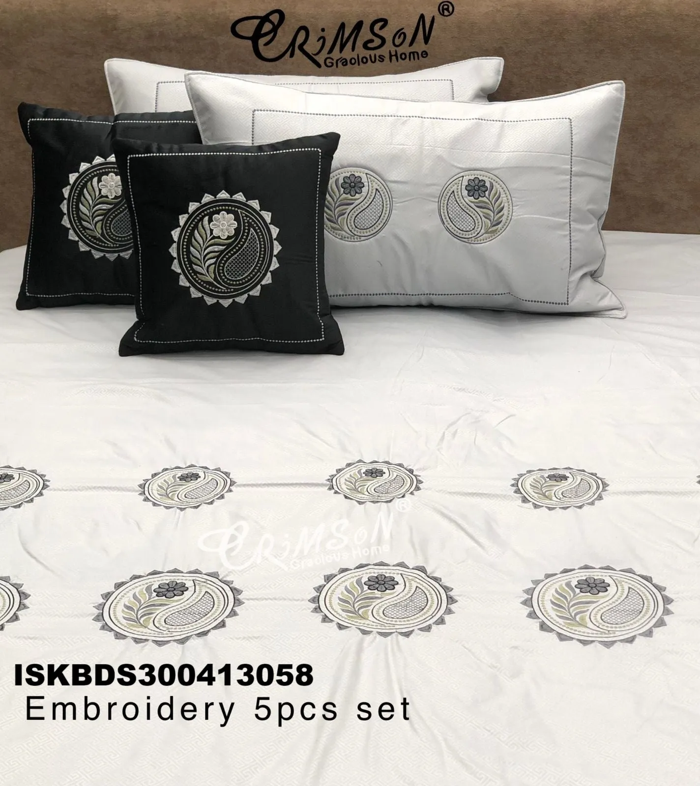 King Size Embroidered Bedsheet 5 Pc Set-ISKBDS300413058