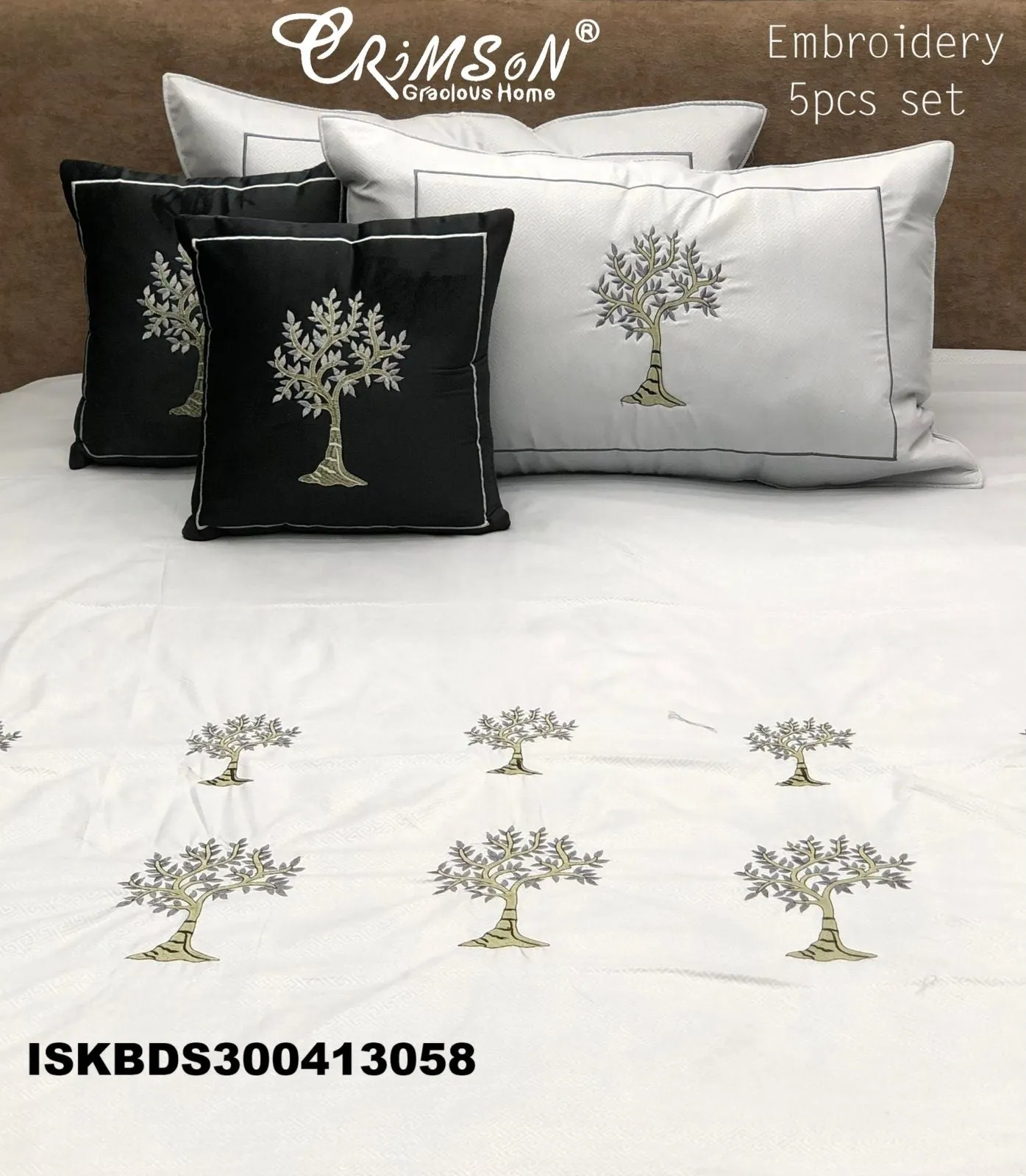 King Size Embroidered Bedsheet 5 Pc Set-ISKBDS300413058