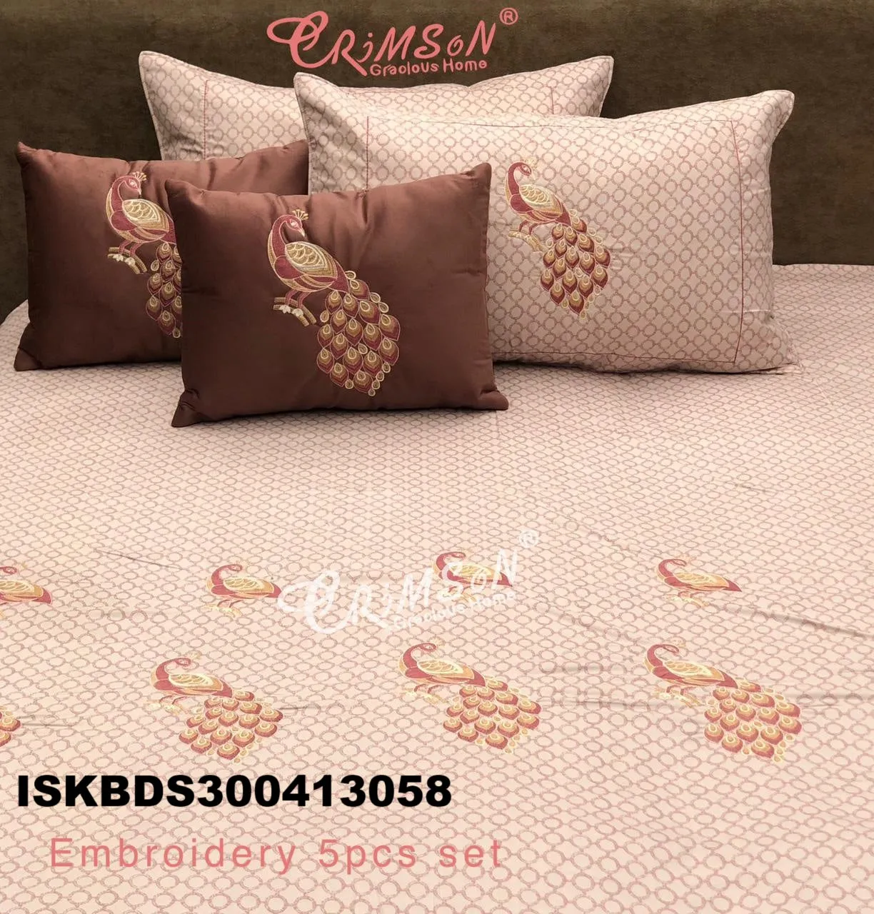 King Size Embroidered Bedsheet 5 Pc Set-ISKBDS300413058