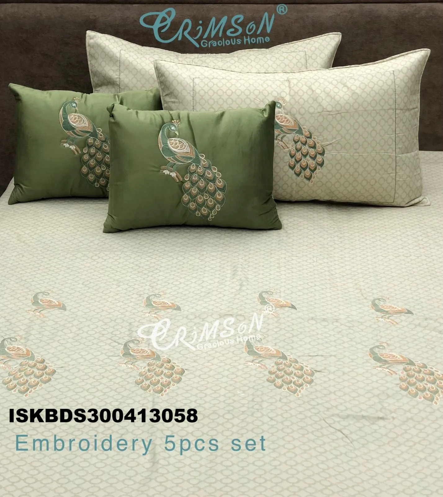 King Size Embroidered Bedsheet 5 Pc Set-ISKBDS300413058