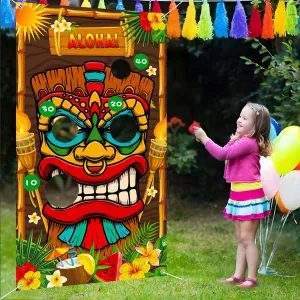 Luau Party Games, Toss Game Banner with 4 Bean Bags Upgraded, Hawaiian Toss Game Banner, Hawaiian Game for Adults Kids Summer Tropical Carnival Party Supplies Tiki Games