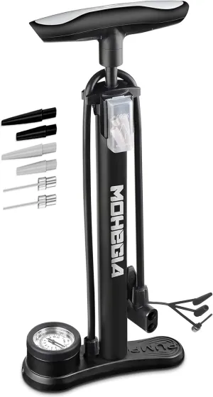 MOHEGIA Bike Floor Pump with Gauge,Air Bicycle Pump Inflator with High Pressure 160 PSI,Fits Schrader and Presta Valve